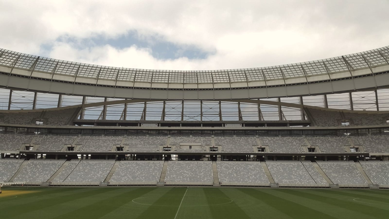 Football stadium under a cloudy sky